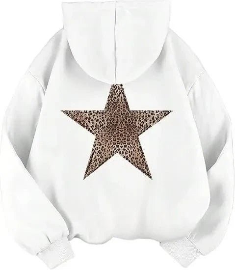 Sudadera holgada de mujer con capucha y motivo de estrella de leopardo en la espalda, varios colores disponibles