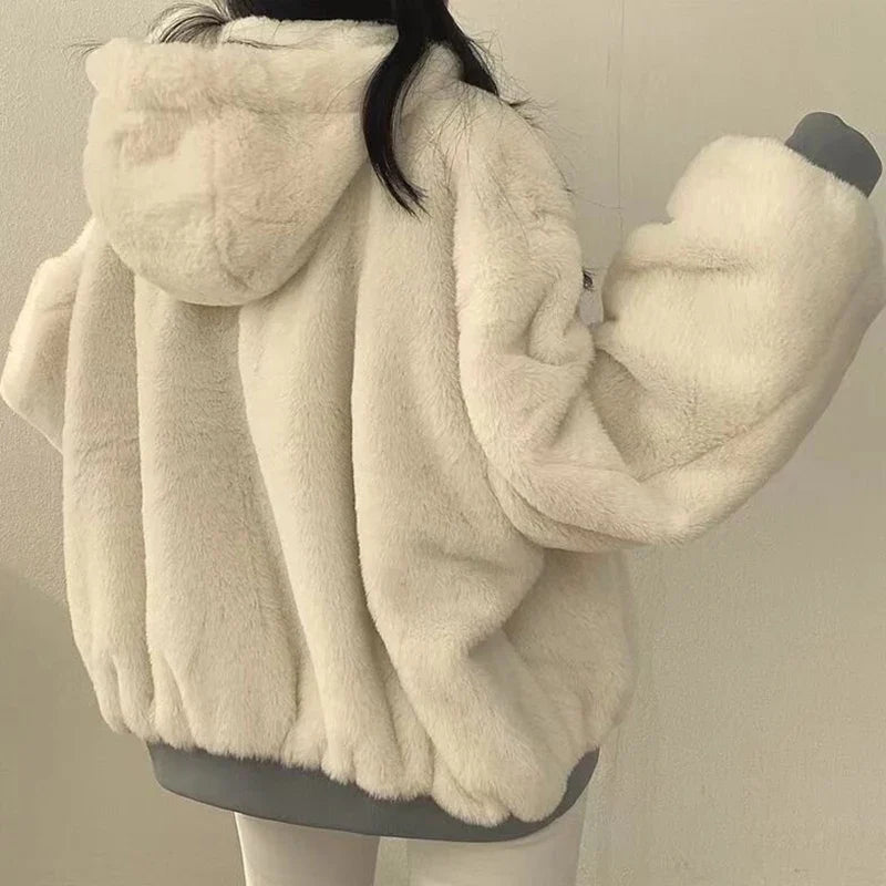 Veste bomber femme réversible à capuche en polaire doux et tissu uni