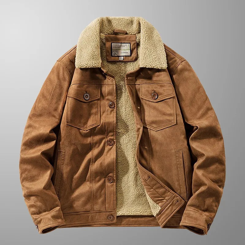Herrenjacke mit Kunstpelzfutter, Lammfellkragen und Pattentaschen