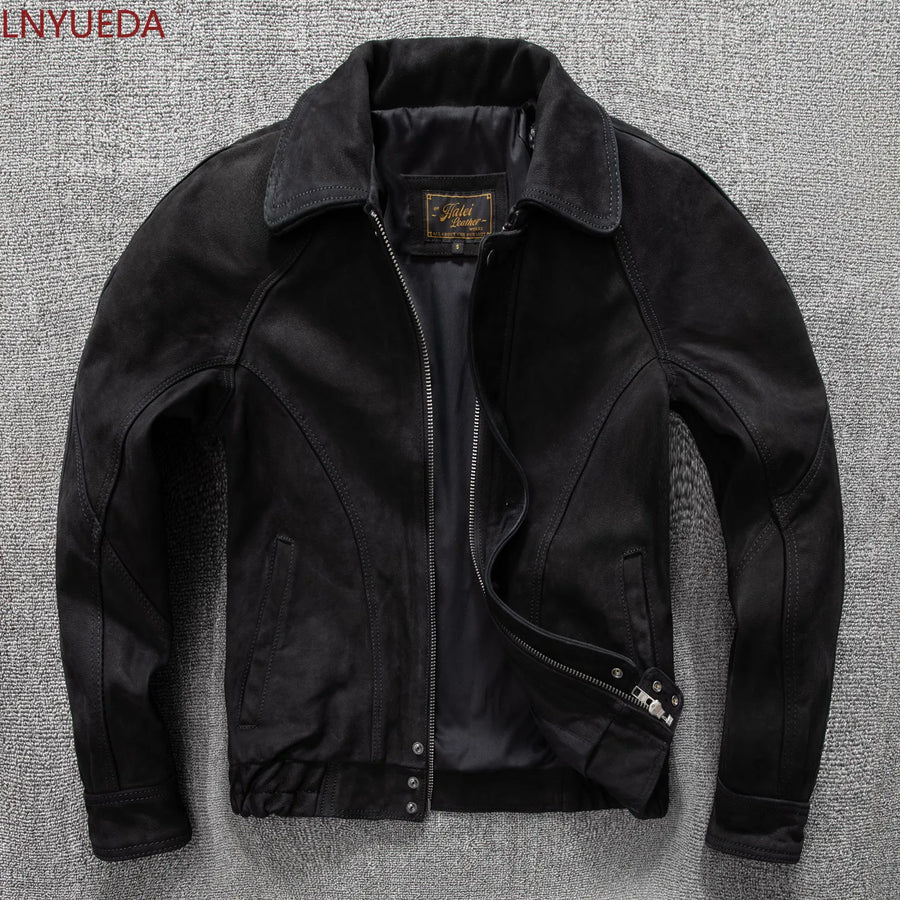 Veste Homme Courte Noire Coupe Bomber Décontractée avec Fermeture Éclair et Col Classique