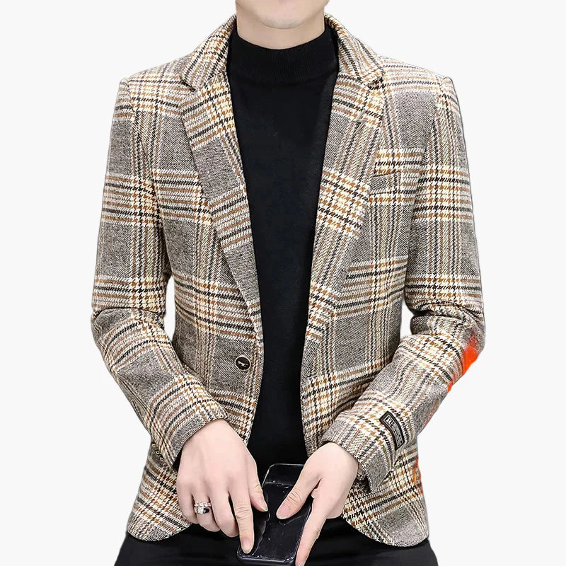 Elegant herrblazer i rutig modern stil för affärer och utekvällar