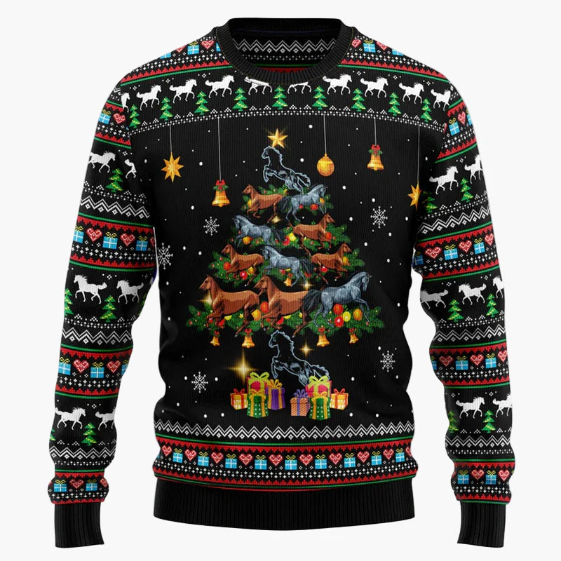 Maglione di Natale originale uomo – Felpa con motivo cavallo umoristico, stile festa e inverno