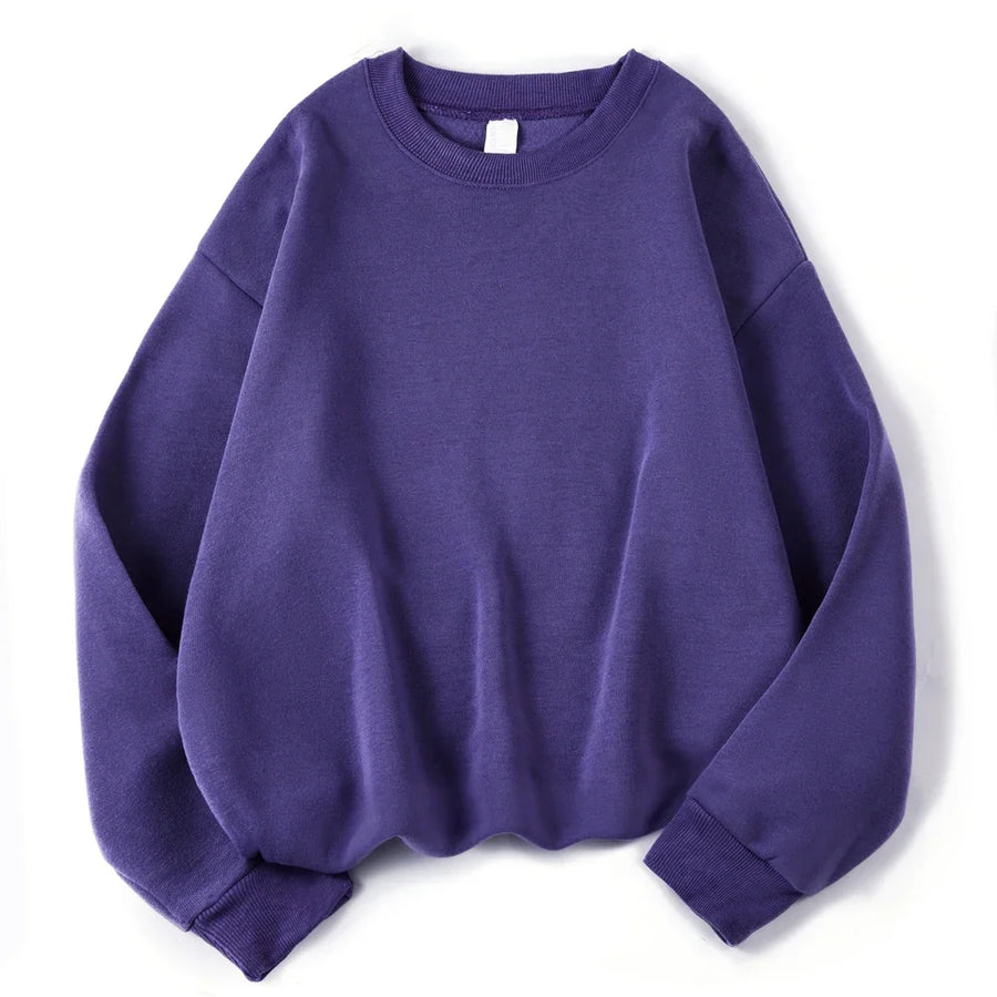 Sweat-shirt Femme ample Violet uni col rond et manches longues