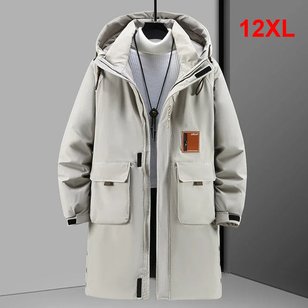 Manteau long à capuche rembourré pour homme - Beige, poches à rabat