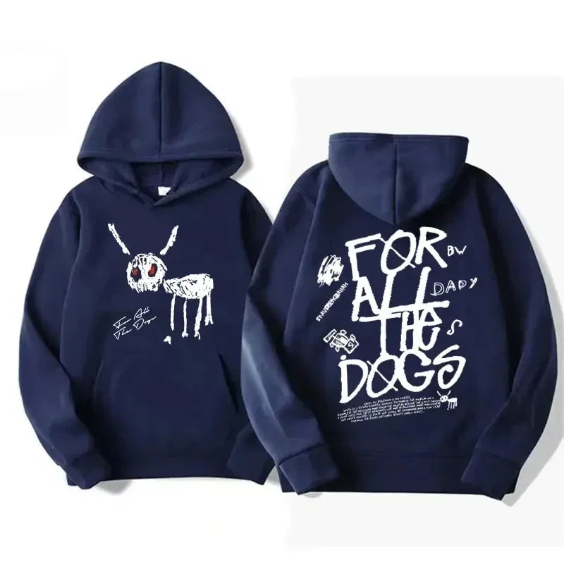 Felpa unisex casual con cappuccio, stampa grafica sul davanti e sul retro e tasca a marsupio