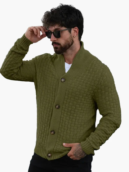 Herrecardigan med sjalskrage, strikket i casual stil for urban og elegant look