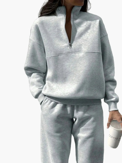 Ensemble de survêtement décontracté à col zippé pour femme - Style moderne et urbain