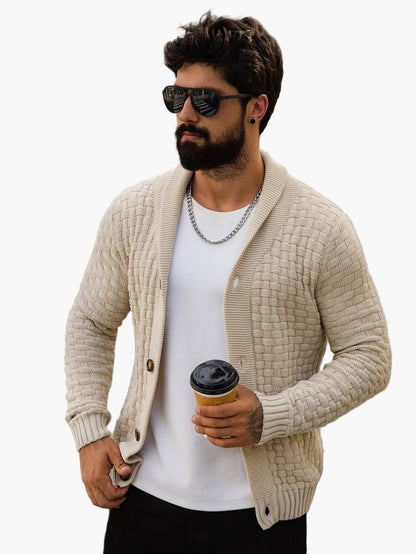 Herrecardigan med sjalskrage, strikket i casual stil for urban og elegant look