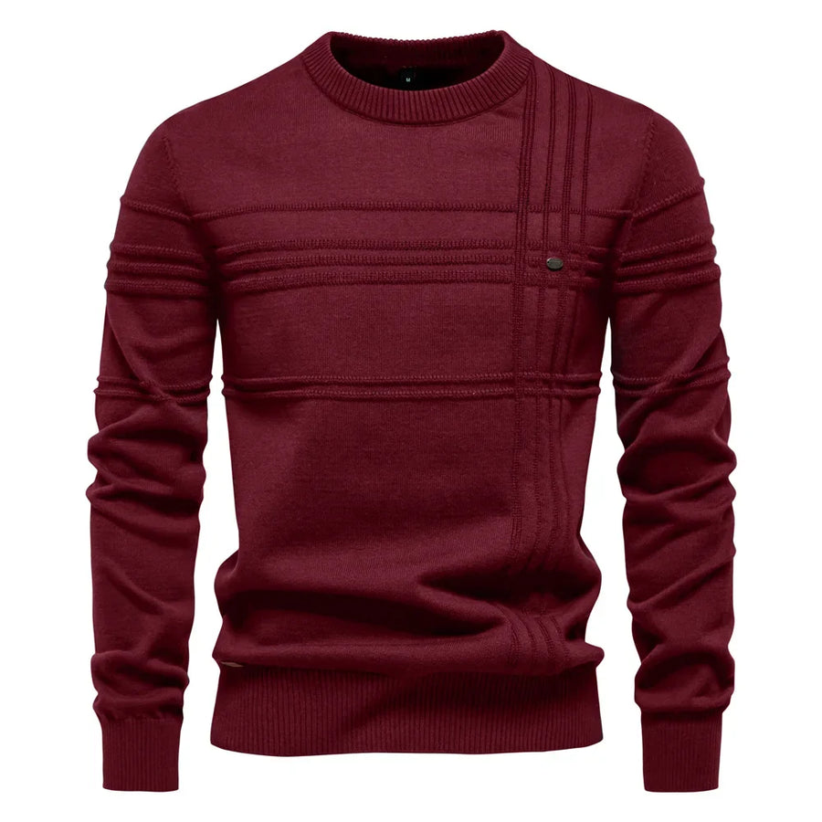 Suéter de hombre de cuello redondo, tejido con motivos texturizados, beige