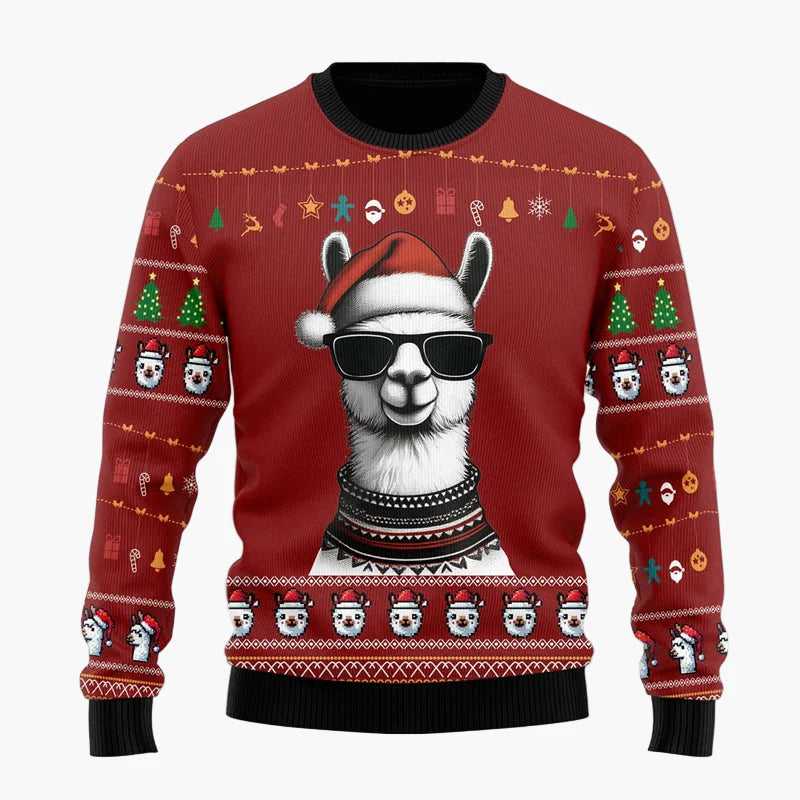 Unisex Weihnachts-Pullover Lama mit festlichen Mustern – Winter-Sweatshirt mit Humor, originelles Geschenk