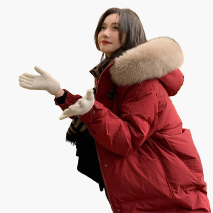 Abrigo de invierno grueso con capucha y piel sintética para mujer – Estilo casual y cálido