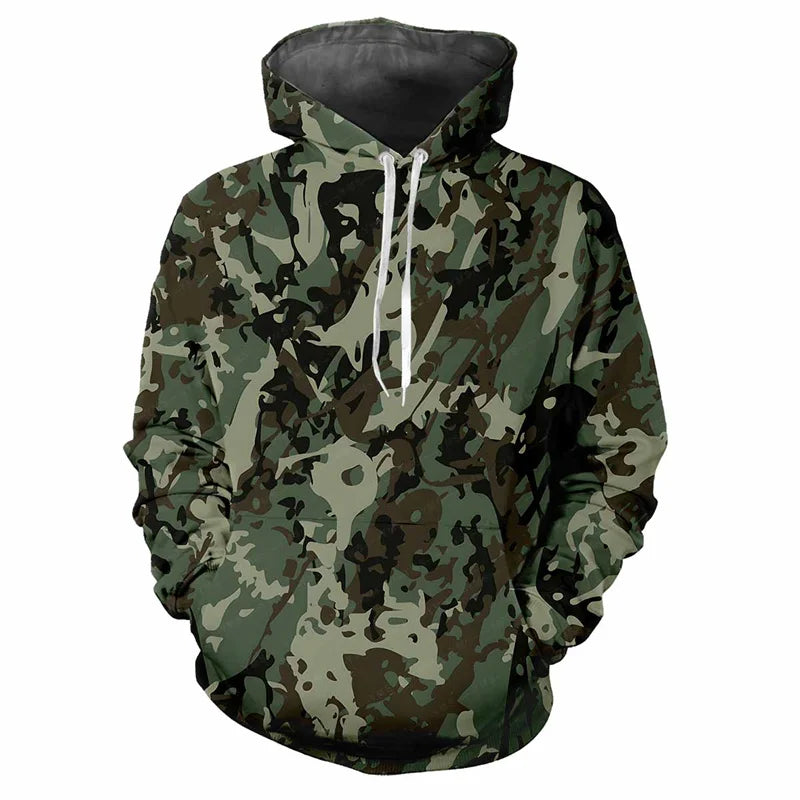 Camouflagehoodie voor heren met kangoeroezak en verstelbare trekkoorden
