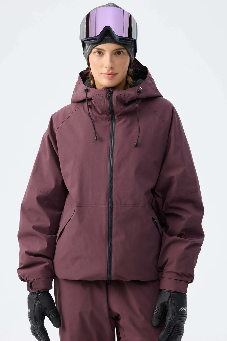 Veste de ski rose pâle imperméable à capuche réglable pour femme