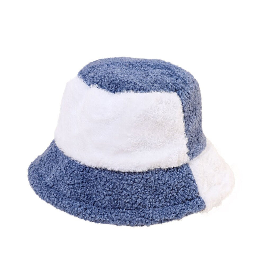 Soft Two-Tone Plush-Style Bucket Hat, Brown and Beige
