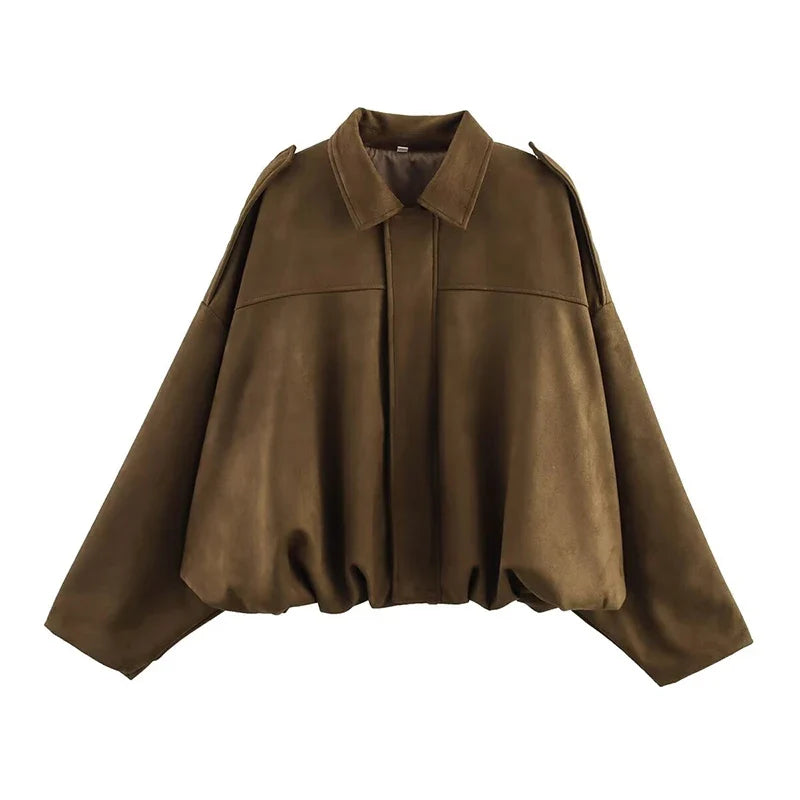 Veste courte style aviateur femme kaki col classique manches longues