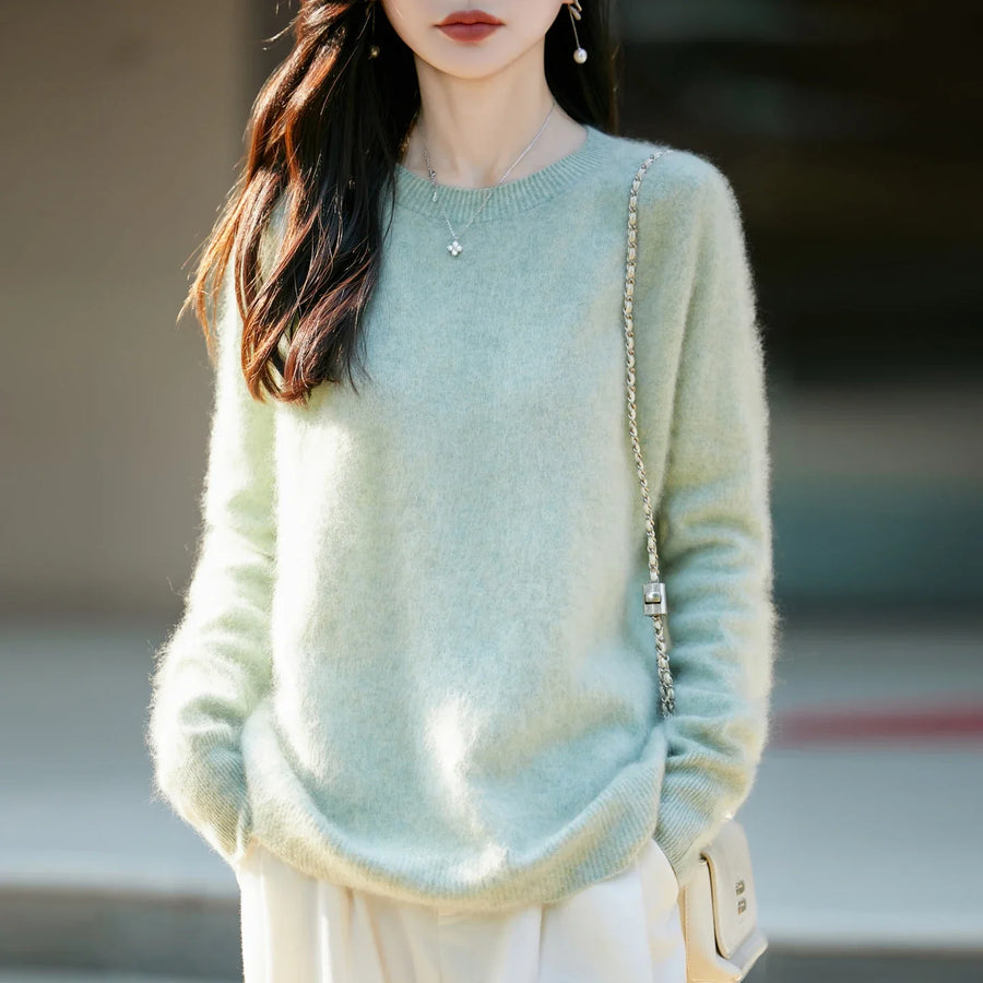 Women's cozy lightweight pale yellow crew-neck sweater