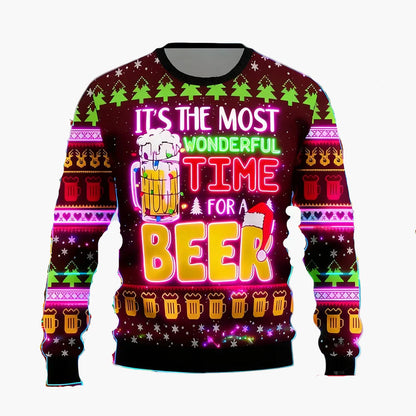 Męski sweter świąteczny w stylu ugly sweater dla miłośników piwa – Humor świąteczny, idealny na święta i prezenty