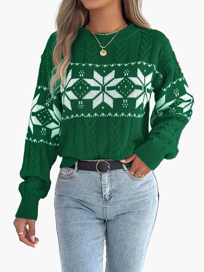 Damen Weihnachts-Pullover im nordischen Stil mit Schneeflockenmuster, ideal für Winter und Festtage