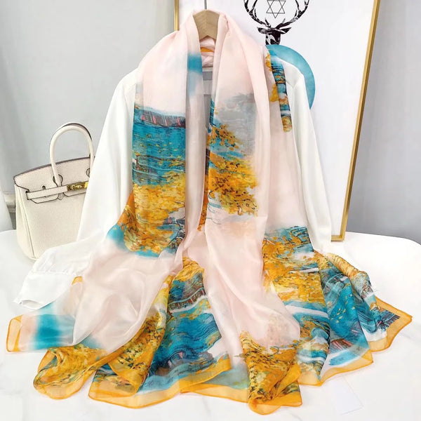 Pañuelo ligero de mujer con motivos de paisajes o florales
