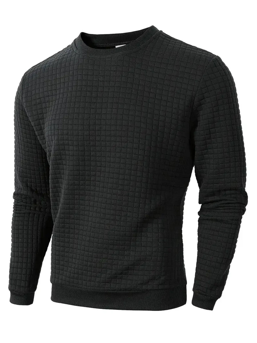Maglione da uomo a girocollo e maniche lunghe, con texture a quadri trapuntati blu navy