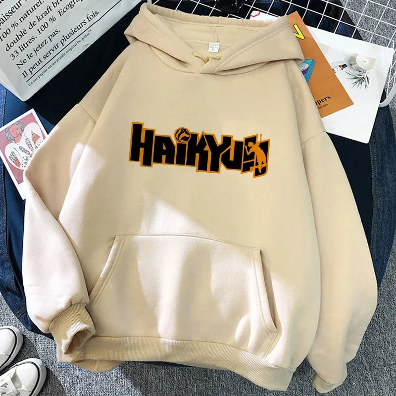 Unisex hettegenser med Haikyuu-grafikktrykk, avslappet stil
