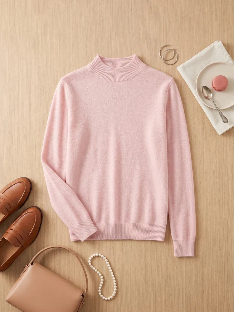 Women's knitted mock-neck long-sleeve sweater