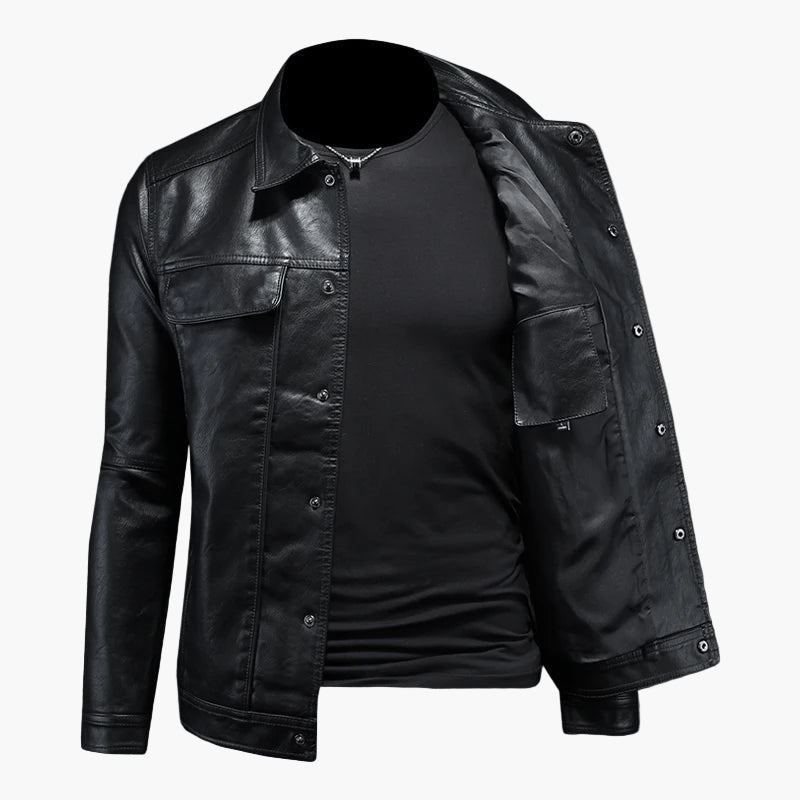 Herrjacka i motorcykelstil med modern skärning för en urban och elegant look
