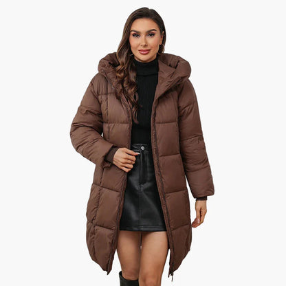 Cappotto Piumino Lungo Donna Stile Urbano Inverno Elegante con Cappuccio
