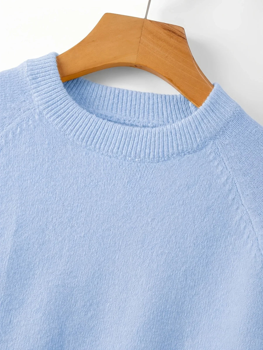 Pull en maille ras du cou bleu clair décontracté pour femme