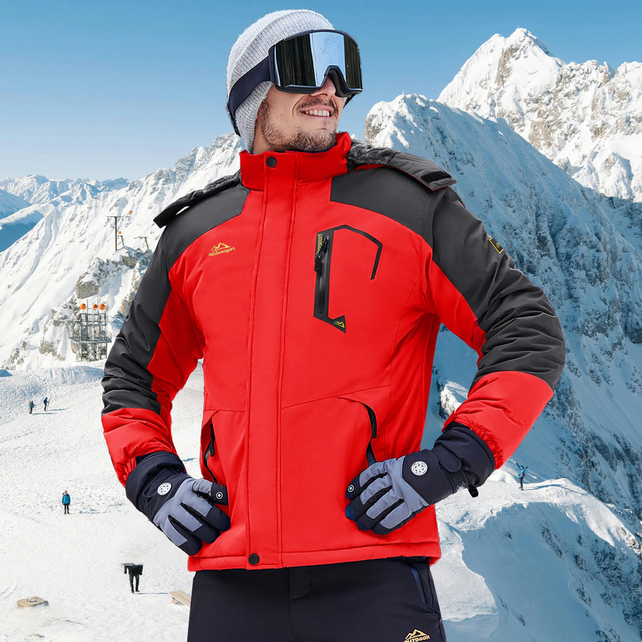 Veste de Ski Homme Imperméable Coupe-Vent avec Capuche Amovible