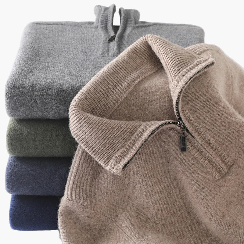 High-neck zip-up sweater for men casual chic style