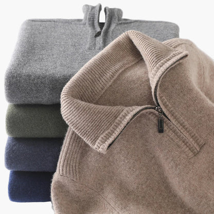 High-neck zip-up sweater for men casual chic style