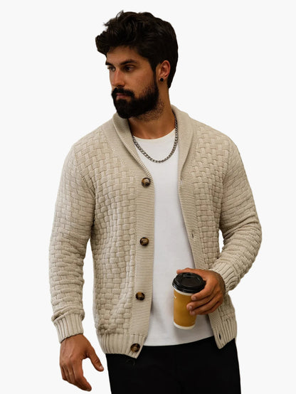 Herrecardigan med sjalskrage, strikket i casual stil for urban og elegant look