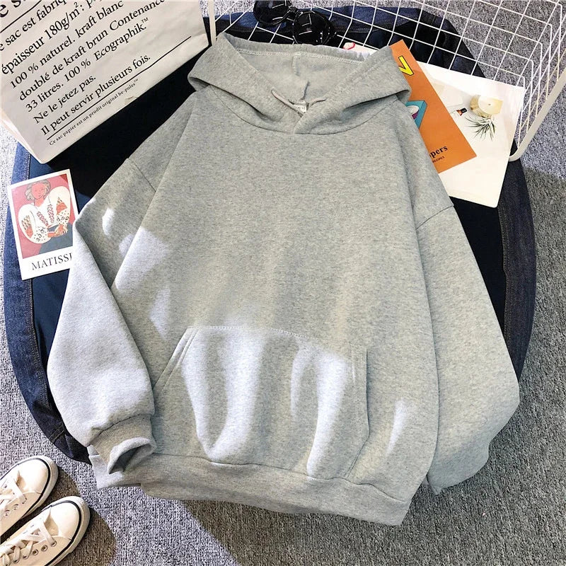 Solid-Color Hoodie with Kangaroo Pocket and Drawstring