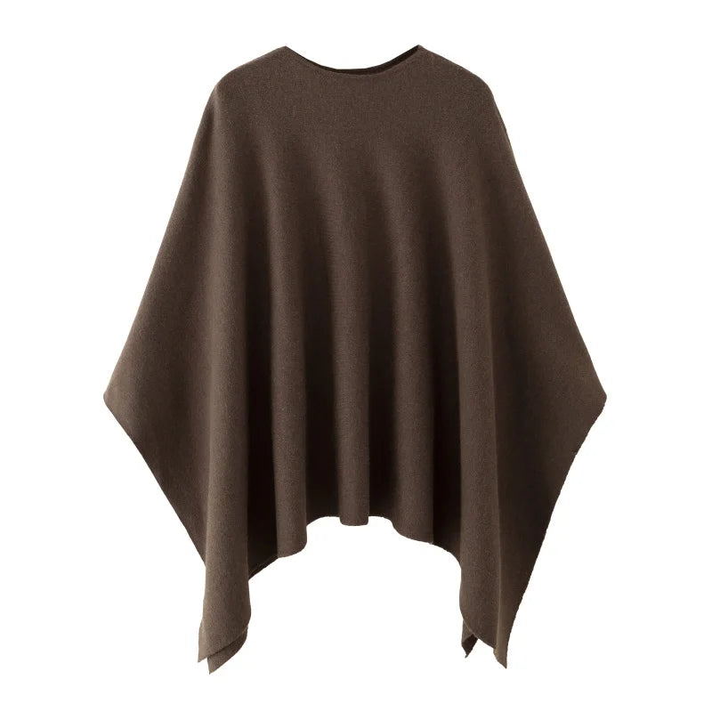 Elegant, varm poncho til damer i sort eller brun, løs pasform til udendørs brug