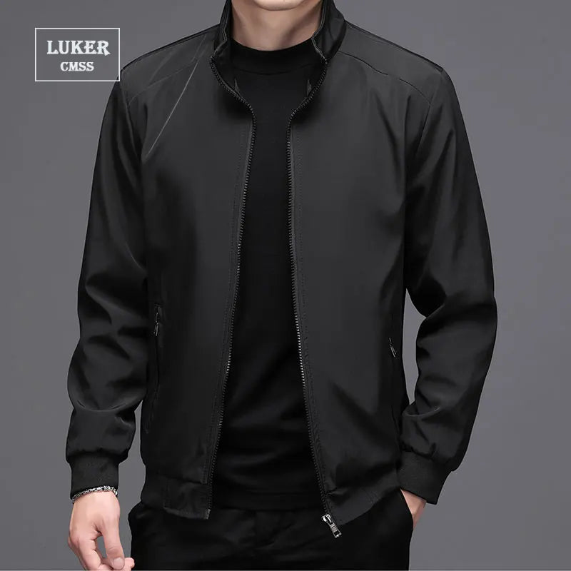 Blouson bombardier homme col montant zippé noir coupe décontractée