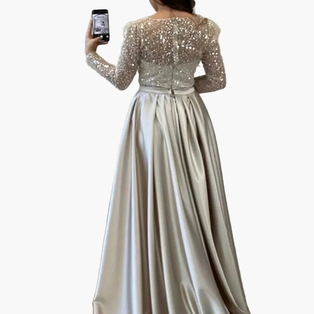 Vestido de noche para mujer elegante con mangas largas estilo gala, chic y glamuroso para eventos formales