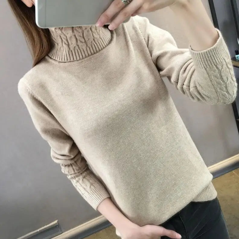 Women's light gray twisted ribbed-knit turtleneck sweater