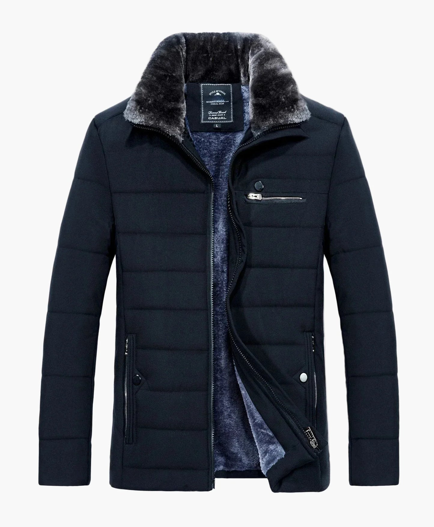 Chaqueta acolchada para hombre estilo urbano con cuello de piel – Ideal para el invierno y la temporada intermedia