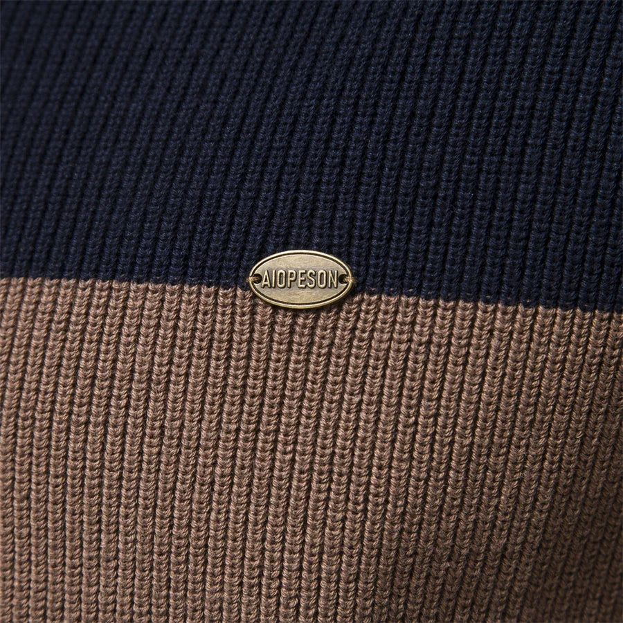Tricot vest met rits, opstaande kraag en driekleurig ontwerp voor heren