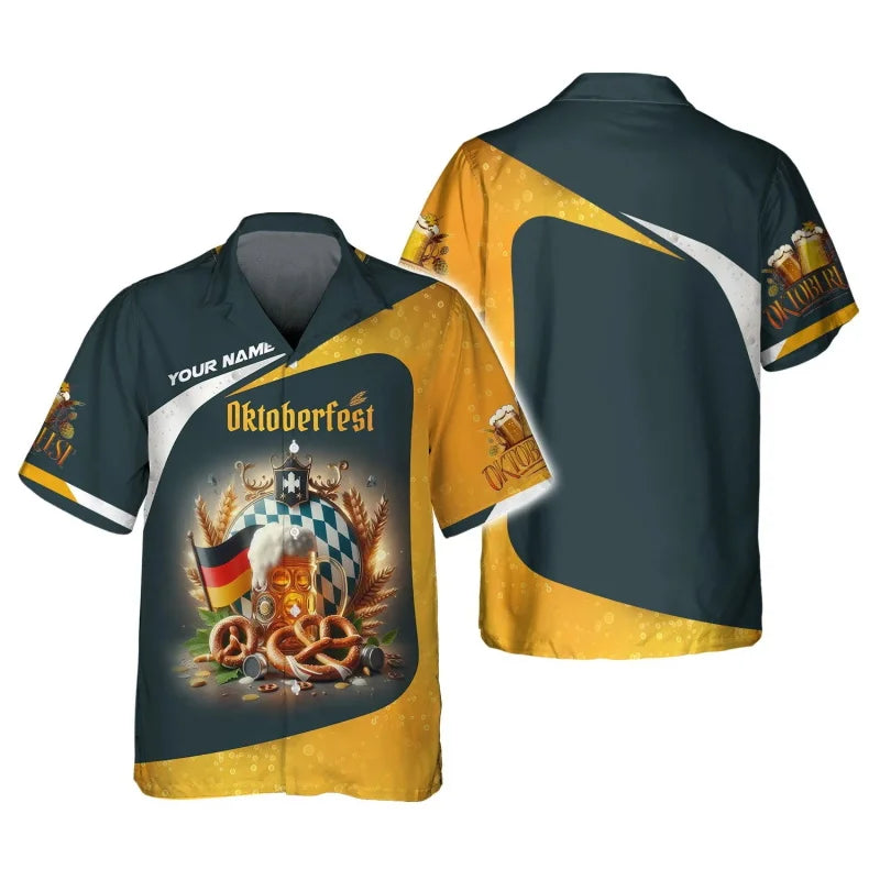 Camicia hawaiana da uomo con motivi a tema Oktoberfest e birra