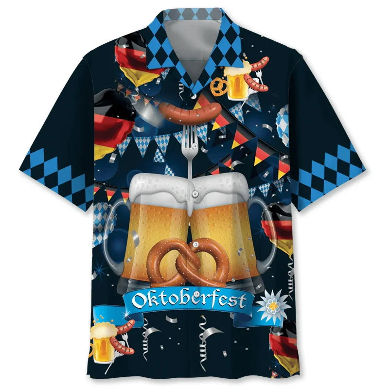 Camicia hawaiana da uomo con motivi a tema Oktoberfest e birra