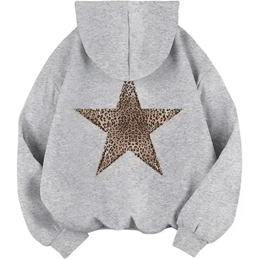 Sudadera holgada de mujer con capucha y motivo de estrella de leopardo en la espalda, varios colores disponibles