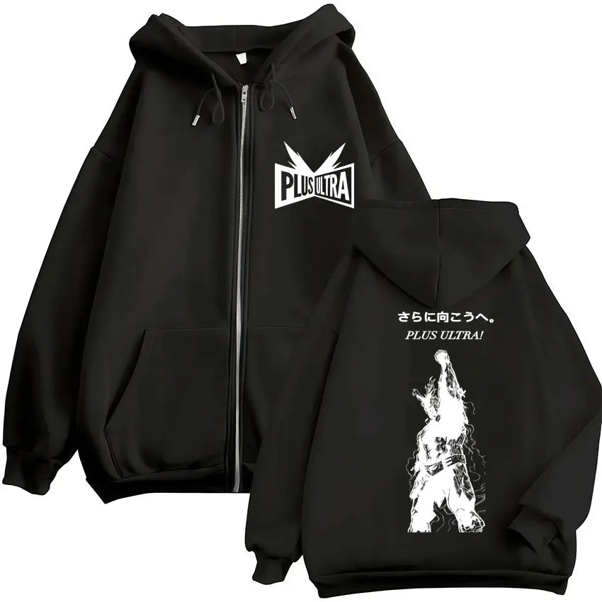 Sweat à capuche zippé imprimé motif fantaisie avec poches kangourou
