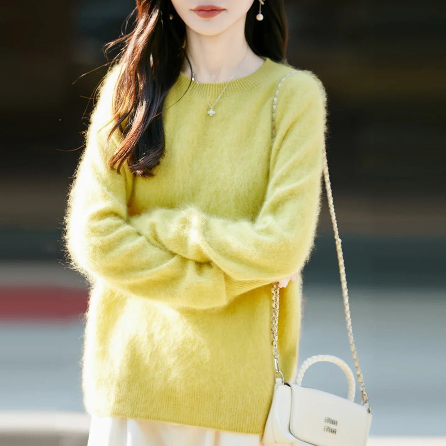 Women's cozy lightweight pale yellow crew-neck sweater