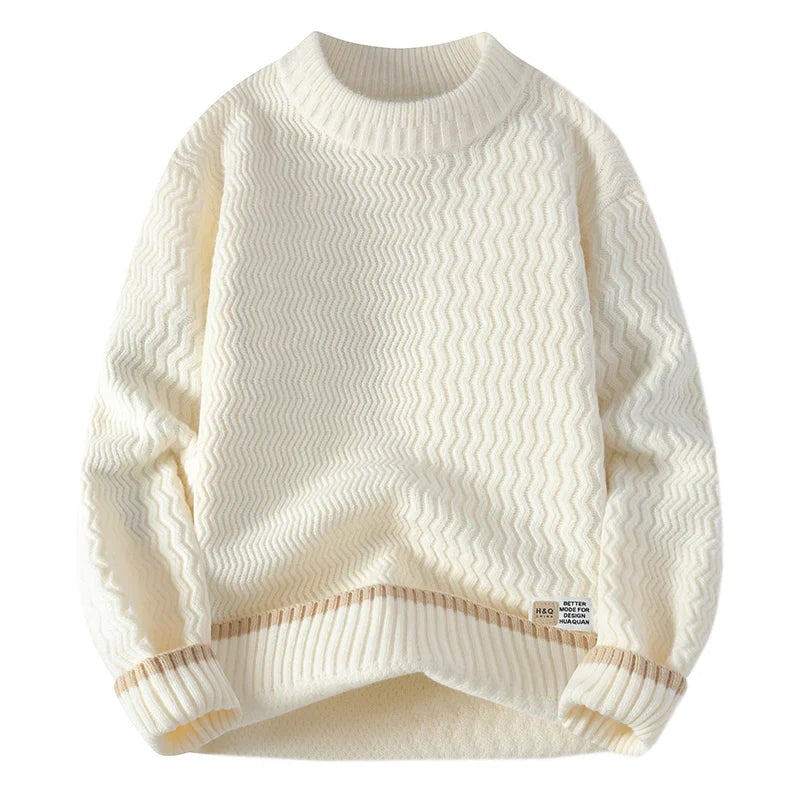 Jersey de cuello alto para hombre, punto texturizado a rayas y mangas largas