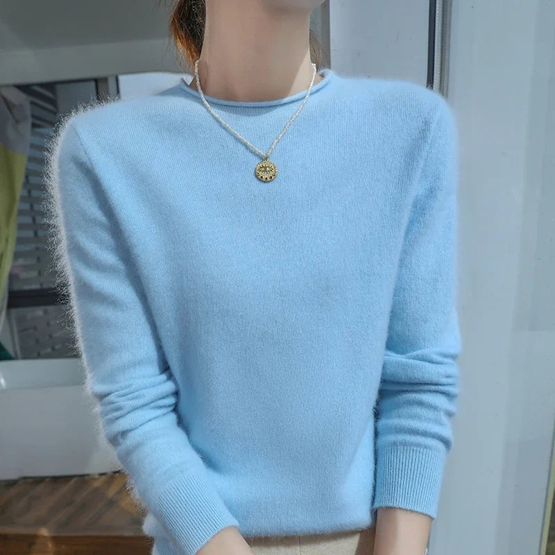 Women's soft crew-neck long-sleeve sweater, available in several colors