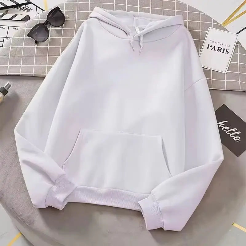 Solid-Color Hoodie with Kangaroo Pocket and Drawstring