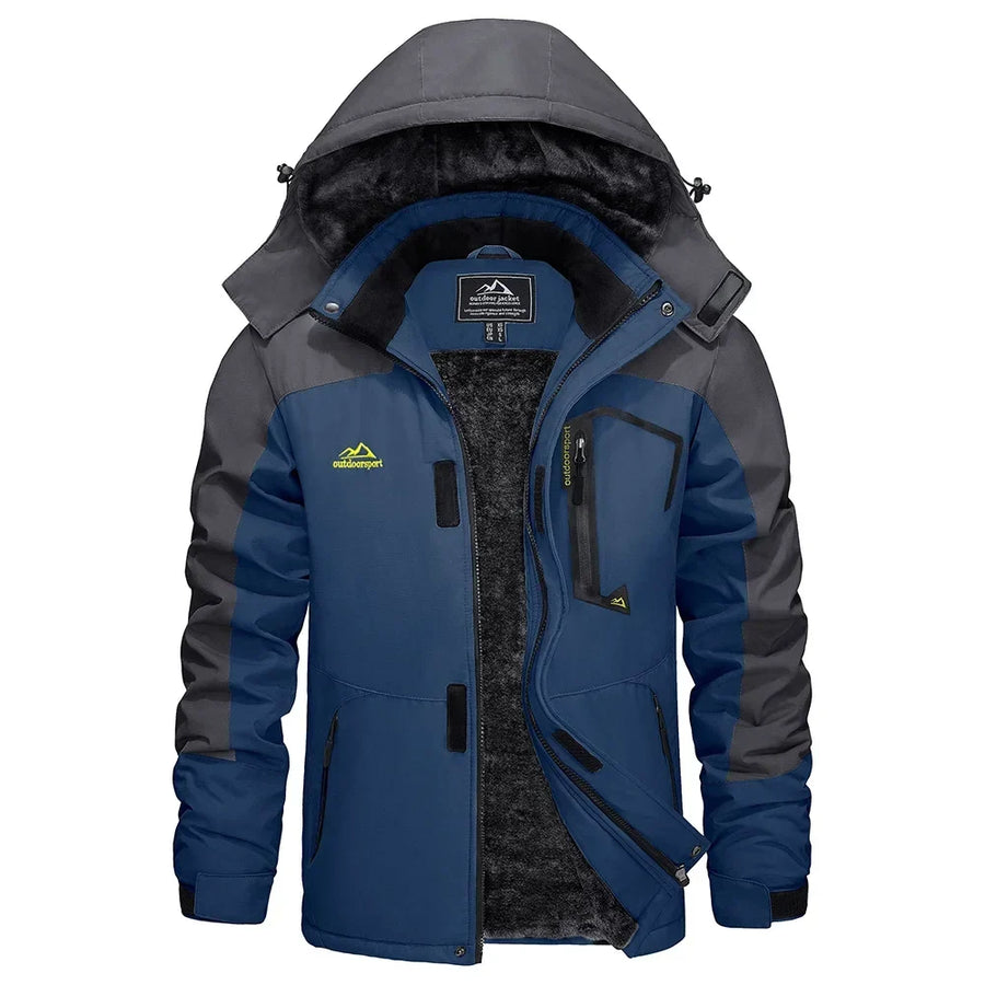 Wasserdichte Herren-Wanderjacke mit Kapuze und warmem Innenfutter für Outdoor-Aktivitäten