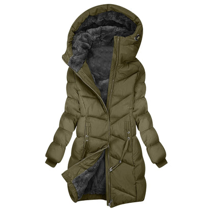 Manteau d'hiver long femme à capuche style doudoune coupe-vent élégant